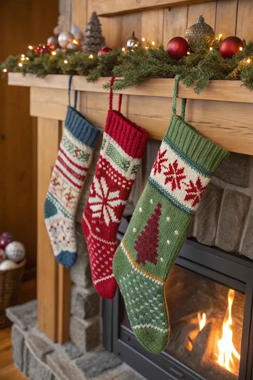 Handcrafted knitted stockings append a personalized and comfortable impression to Christmas.
