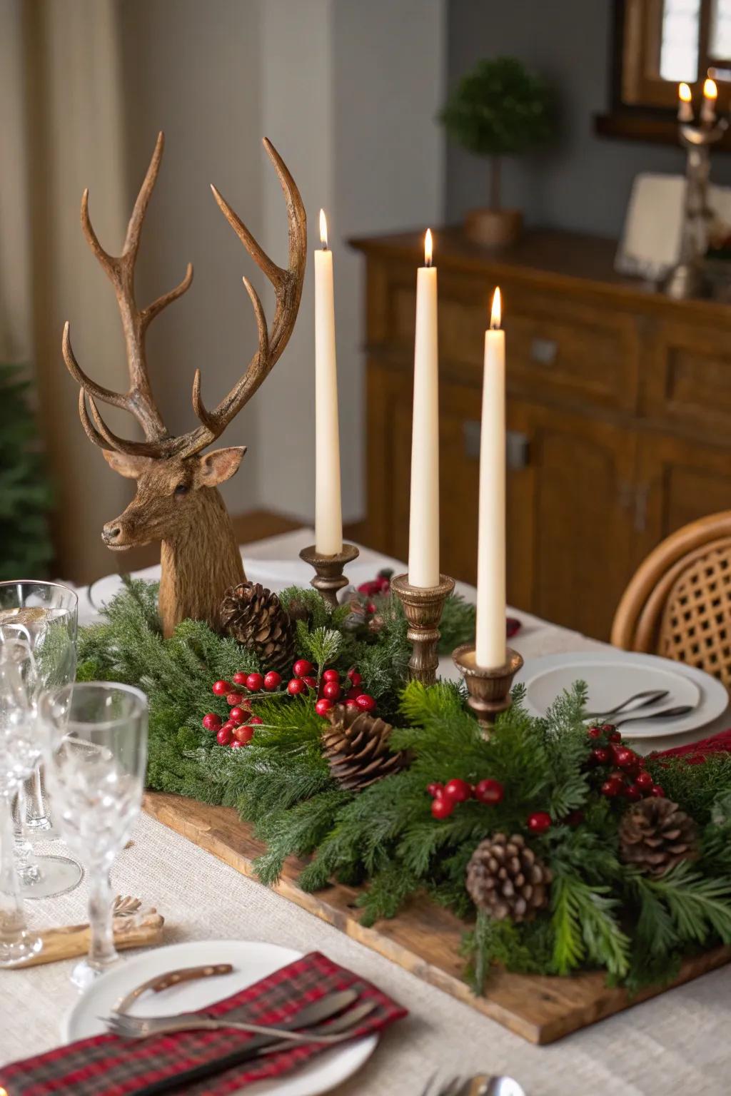 Horny elements offer a daring focal point in countryside celebratory décor.
