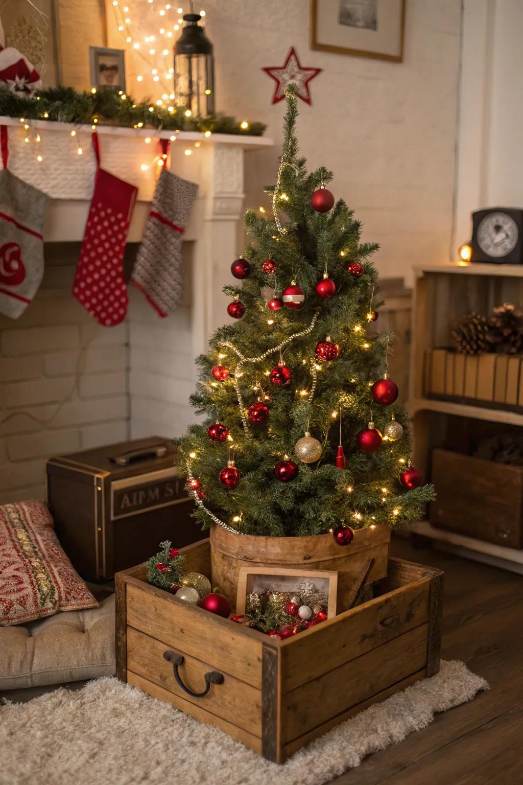 Retro coffers evoke a sentimental tone to your tree's foundation.