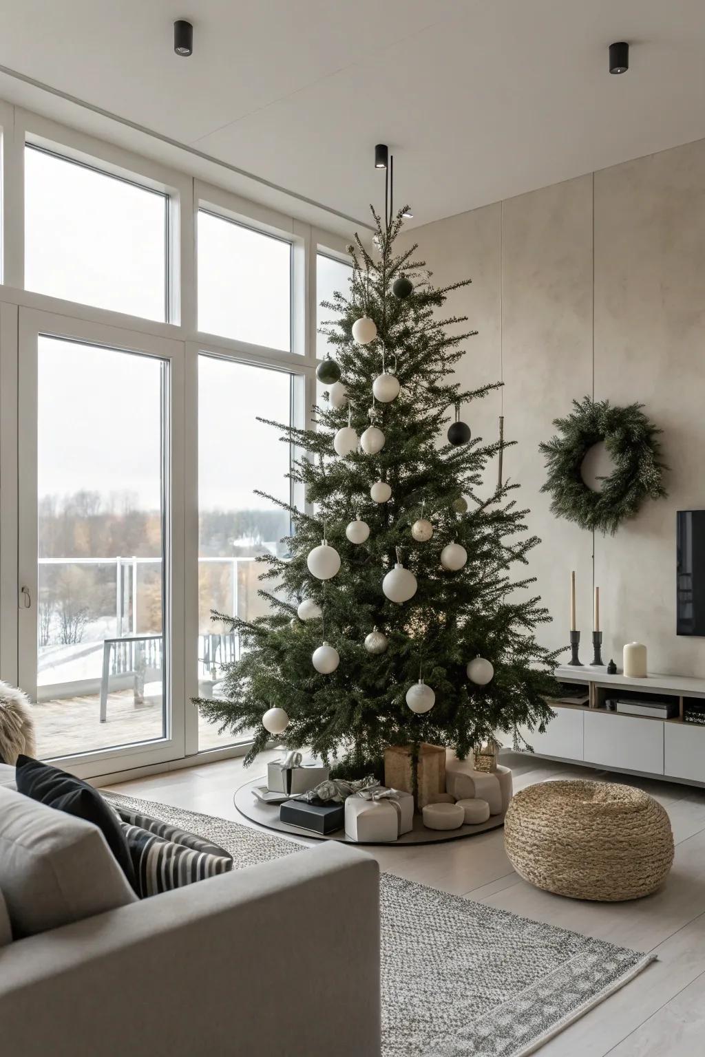 A polished and modern stripped-down Christmas tree.