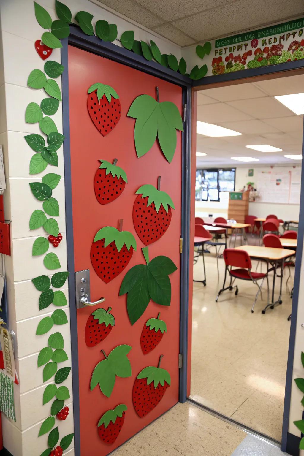 A revitalizing berry plot-themed classroom door.