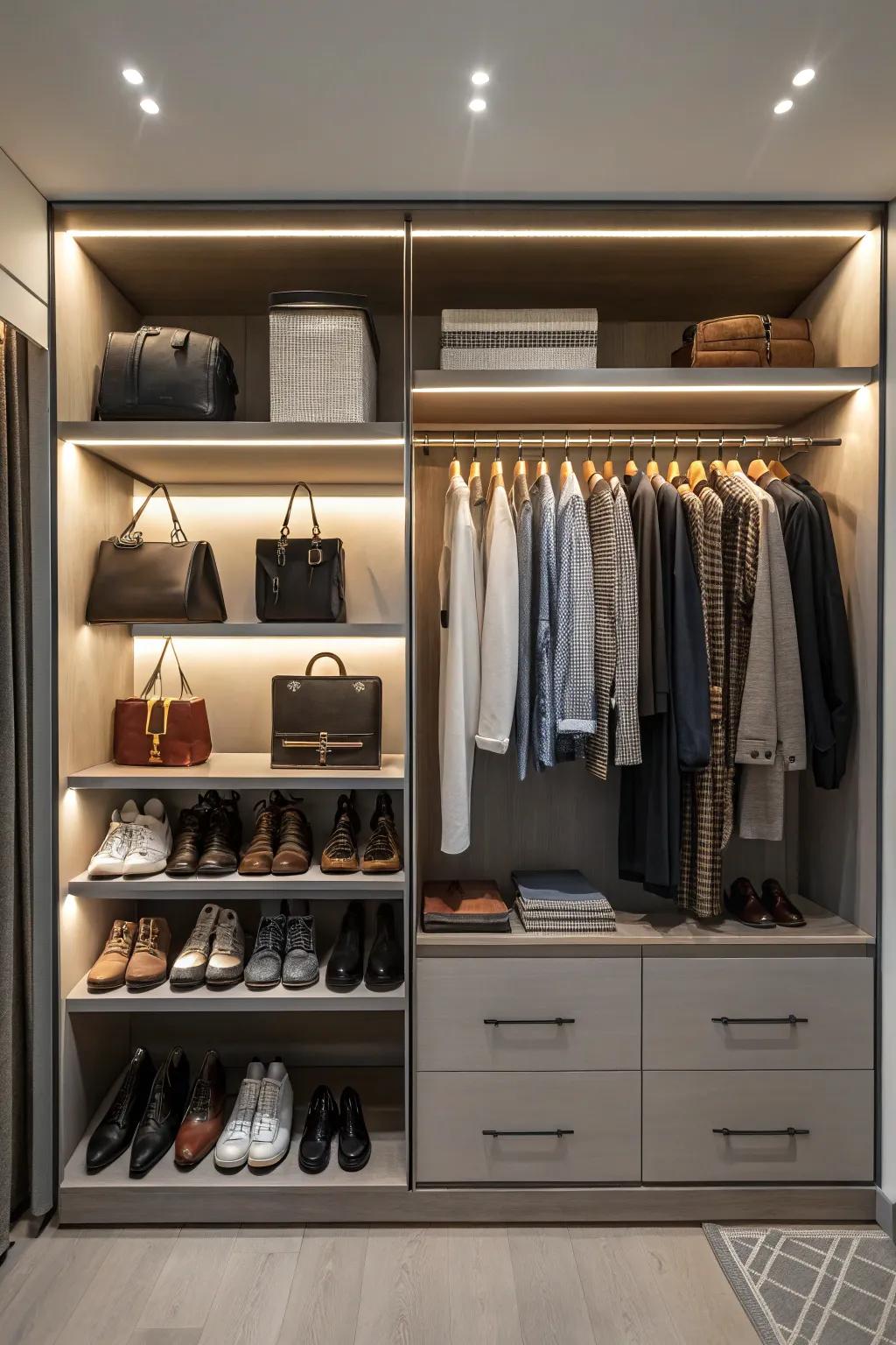 Brighten up your closet with thoughtfully positioned lighting.