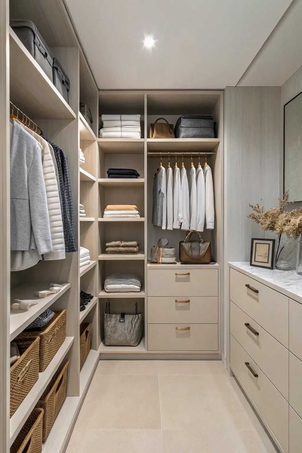Minimalist design keeps your closet peaceful and organized.