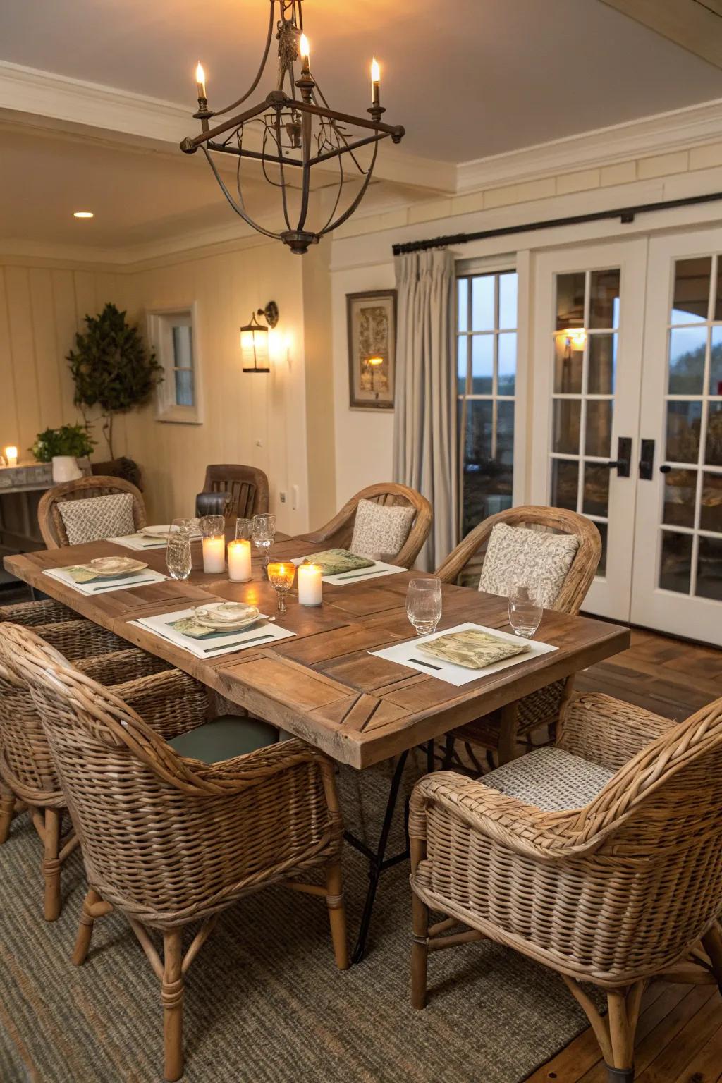 Easygoing, weather-beaten furniture enhances the relaxed coastal vibe.