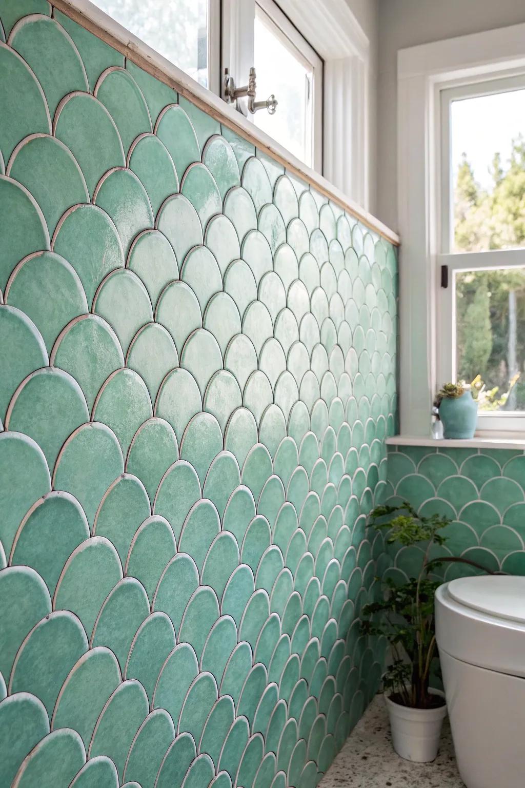 Scallop tiles bring a touch of the sea's treasures into your bathroom.