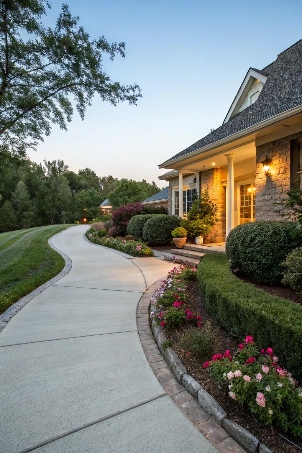 A curved driveway design that adds beauty and flow.
