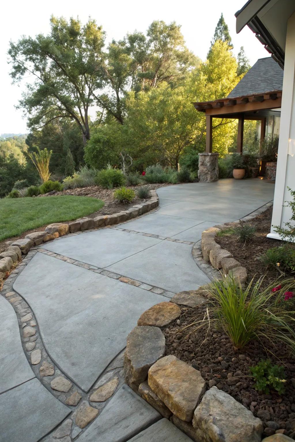 Natural stone borders offer rustic charm and timeless appeal.