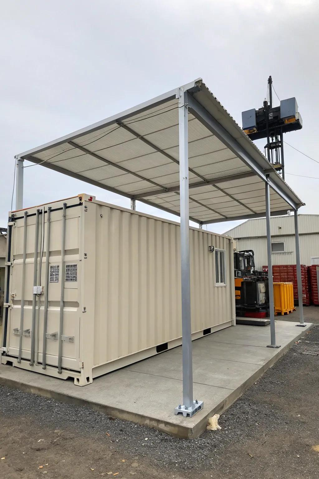 Pair a container with an outdoor canopy to increase storage versatility.