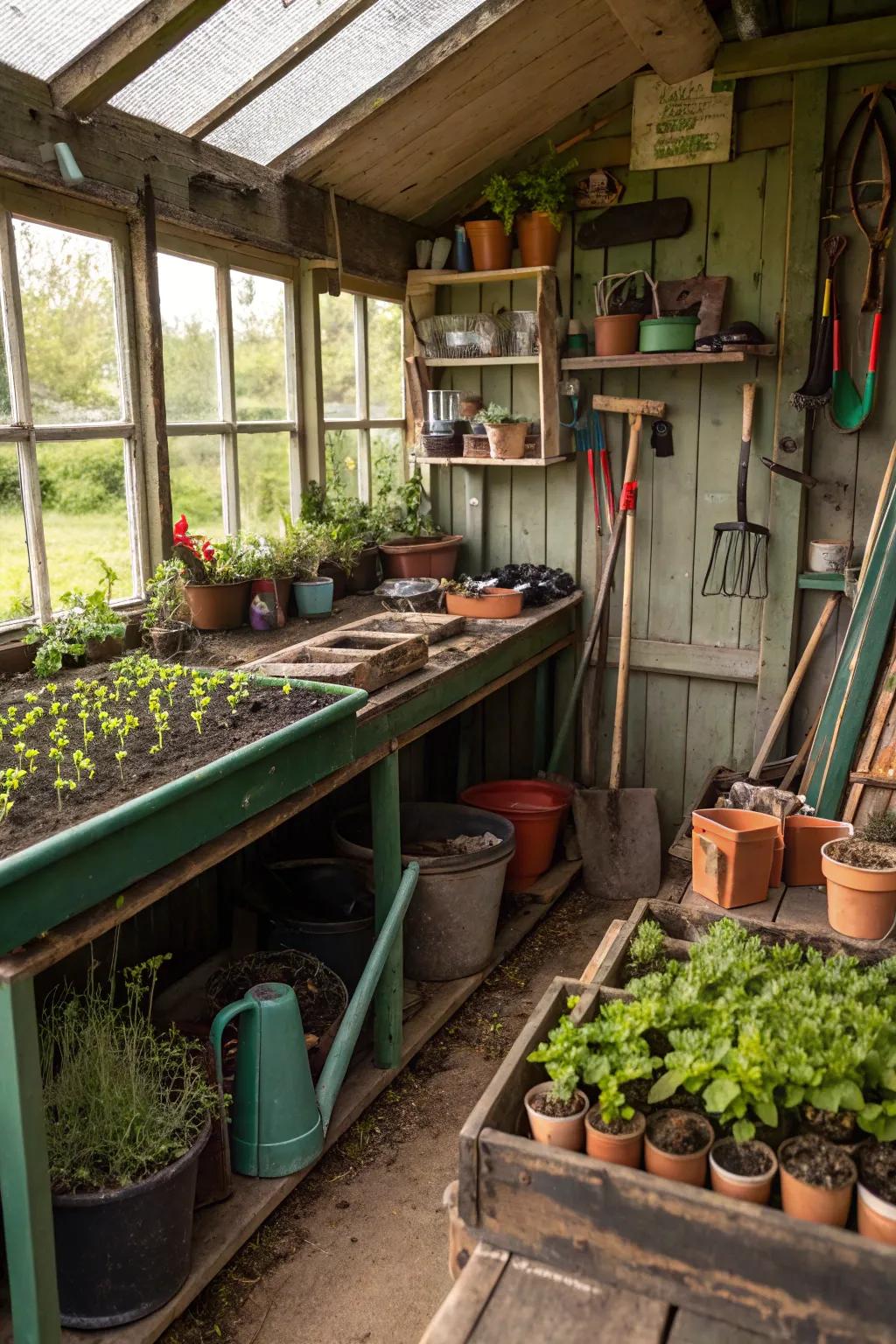 Cultivate your garden dreams in a rustic planting shed.