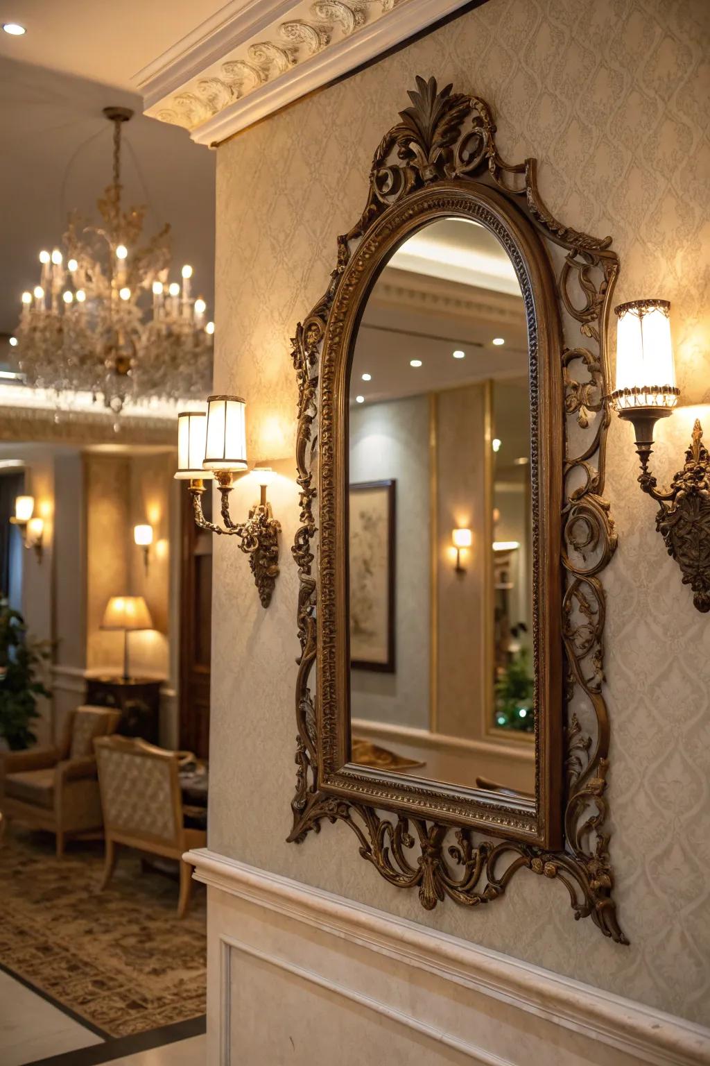 Mirrors enhance light and add sophistication.