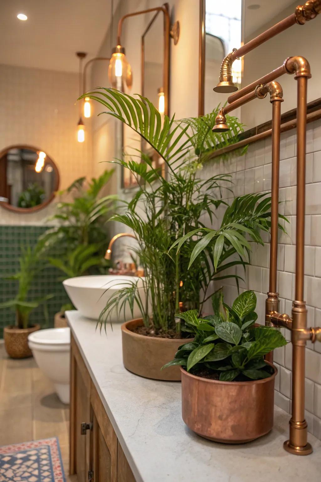 Greenery beautifully complements the inviting shades of copper.