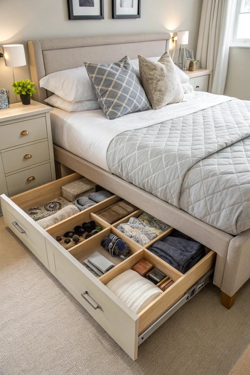 Storage under the bed makes sure your area is neat and well-organized.