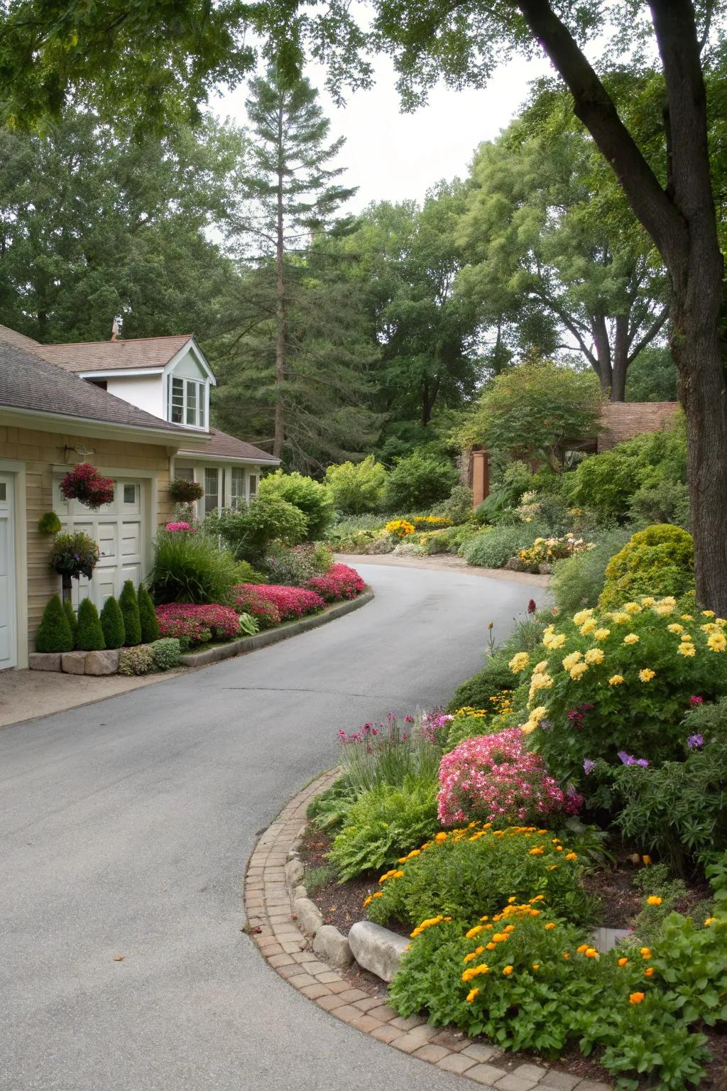 Integrated gardens infusing a natural element into the driveway.