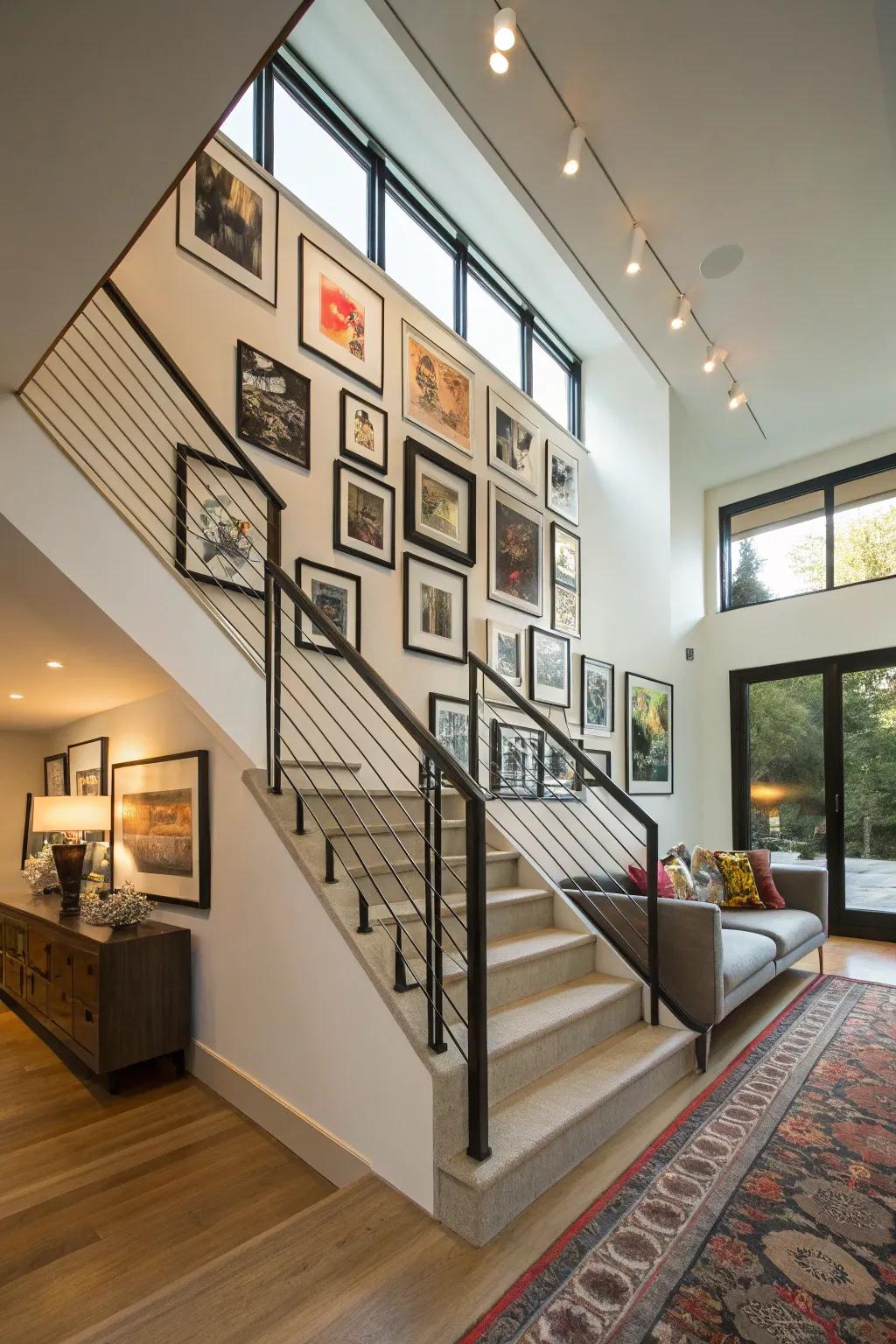 A gallery display adds a personal touch to your staircase corner.