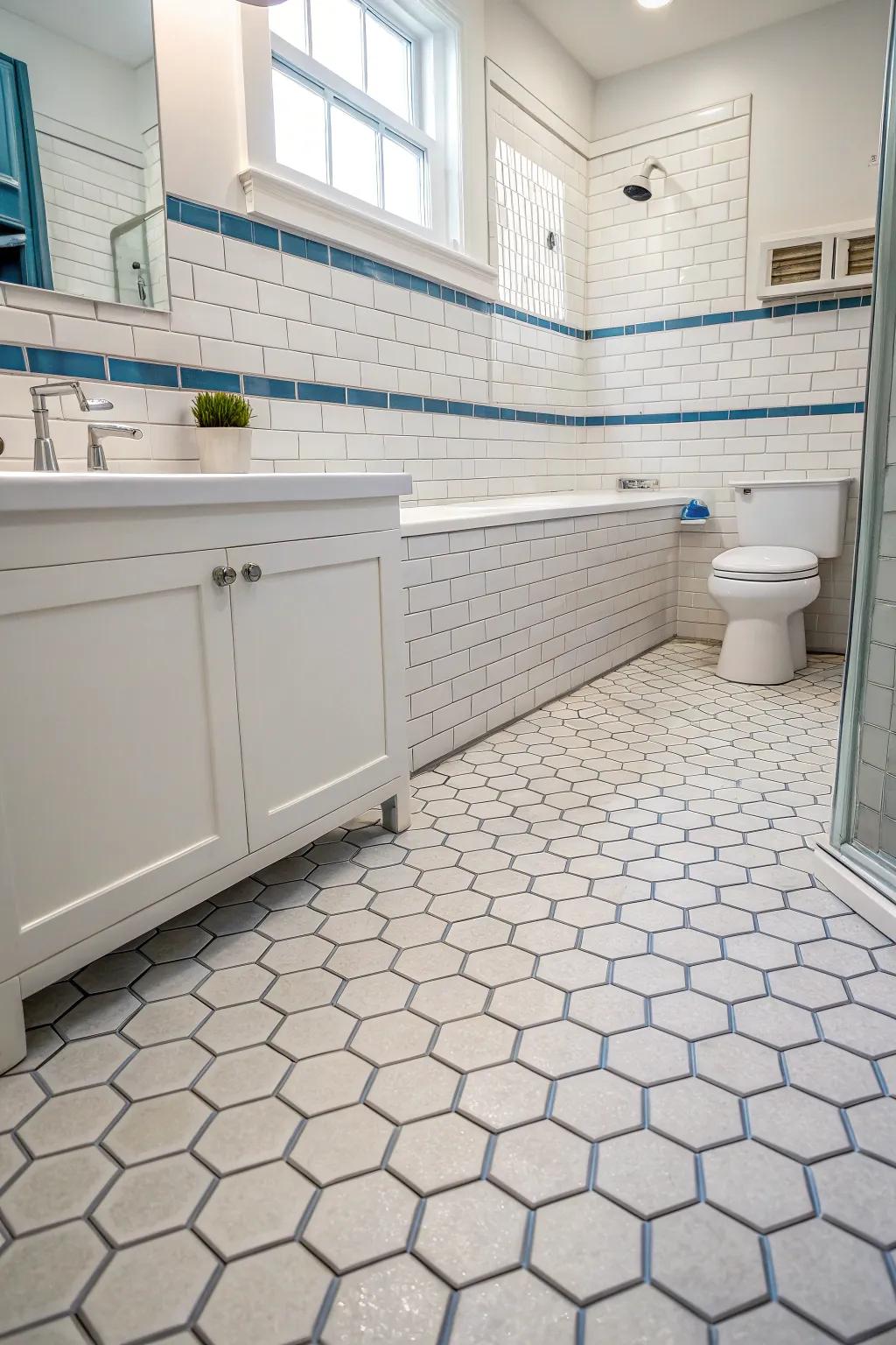 Classic paving stone designs in a cottage bathroom