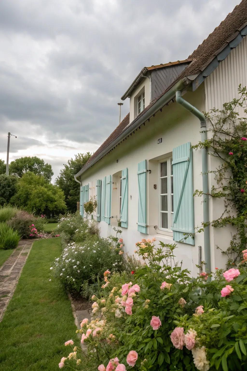 Soft hues forge a soothing and appealing cottage facade.