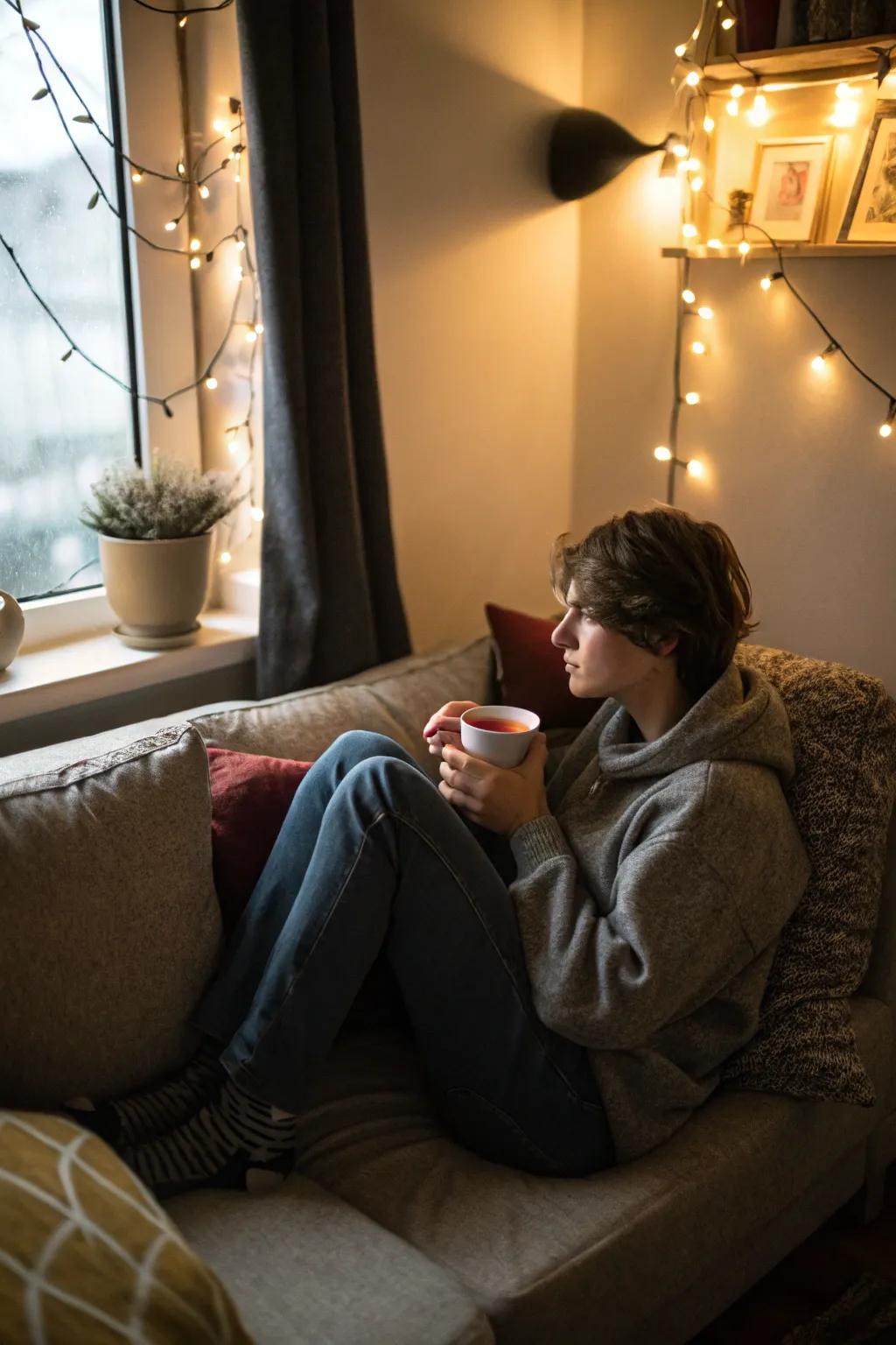 A meditative nook that captures warmth and thought.