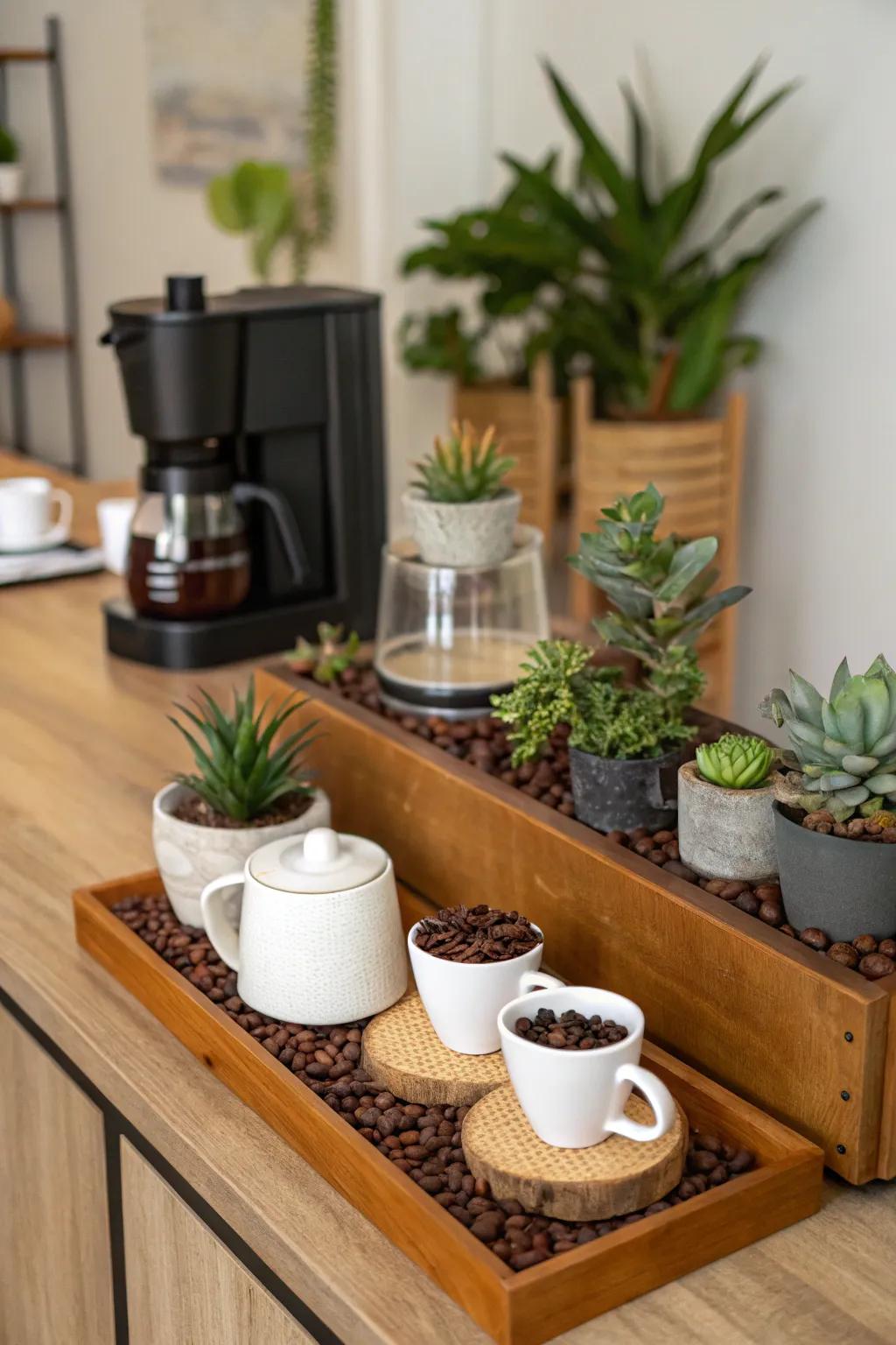 Plants add a refreshing touch to your coffee corner.