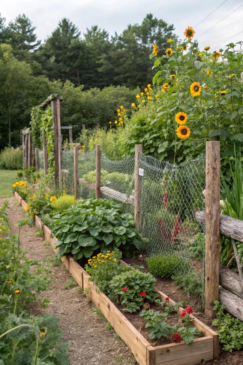 Organic timber and steel wire: ideal for landscape style and practicality.
