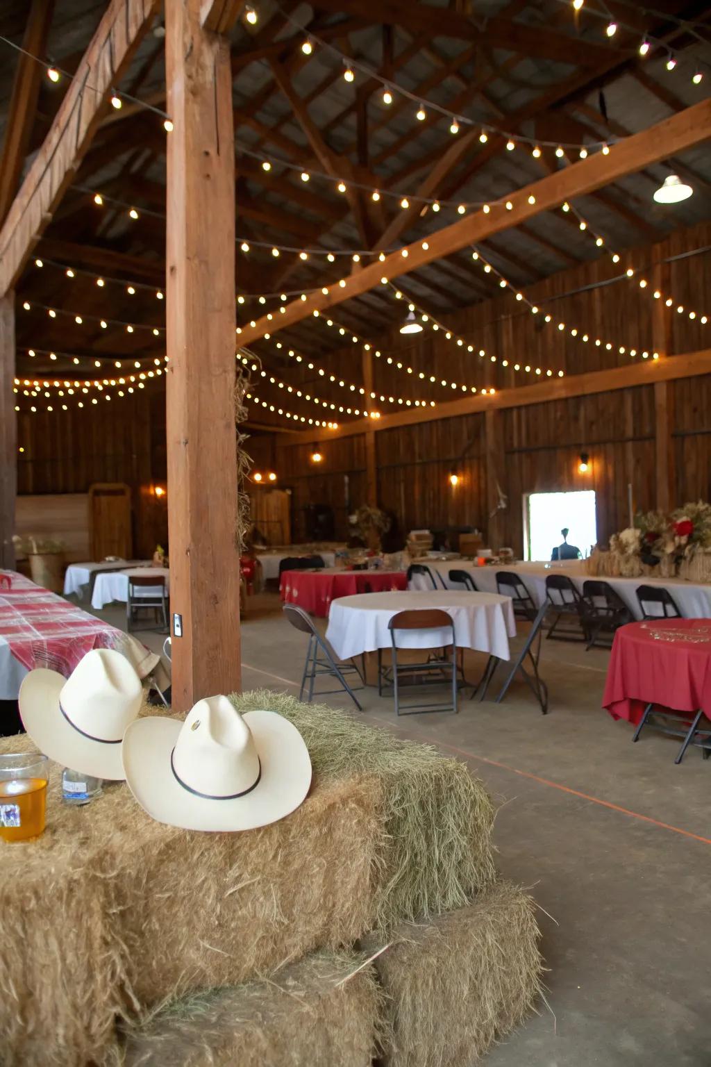 A barn provides the ideal country venue for a cowgirl-themed celebration.