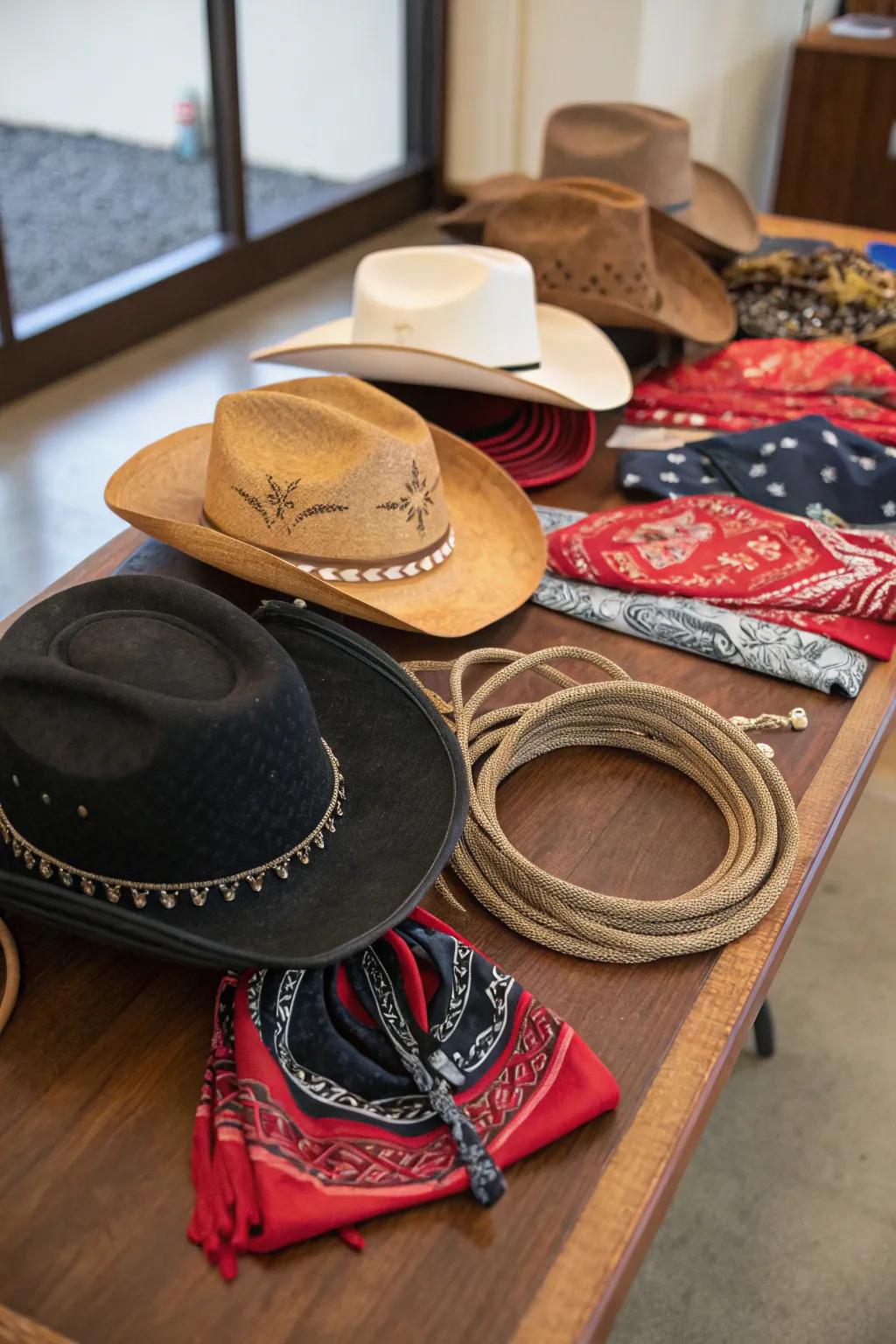 Accessories like hats and kerchiefs add a playful touch to any cowgirl celebration.