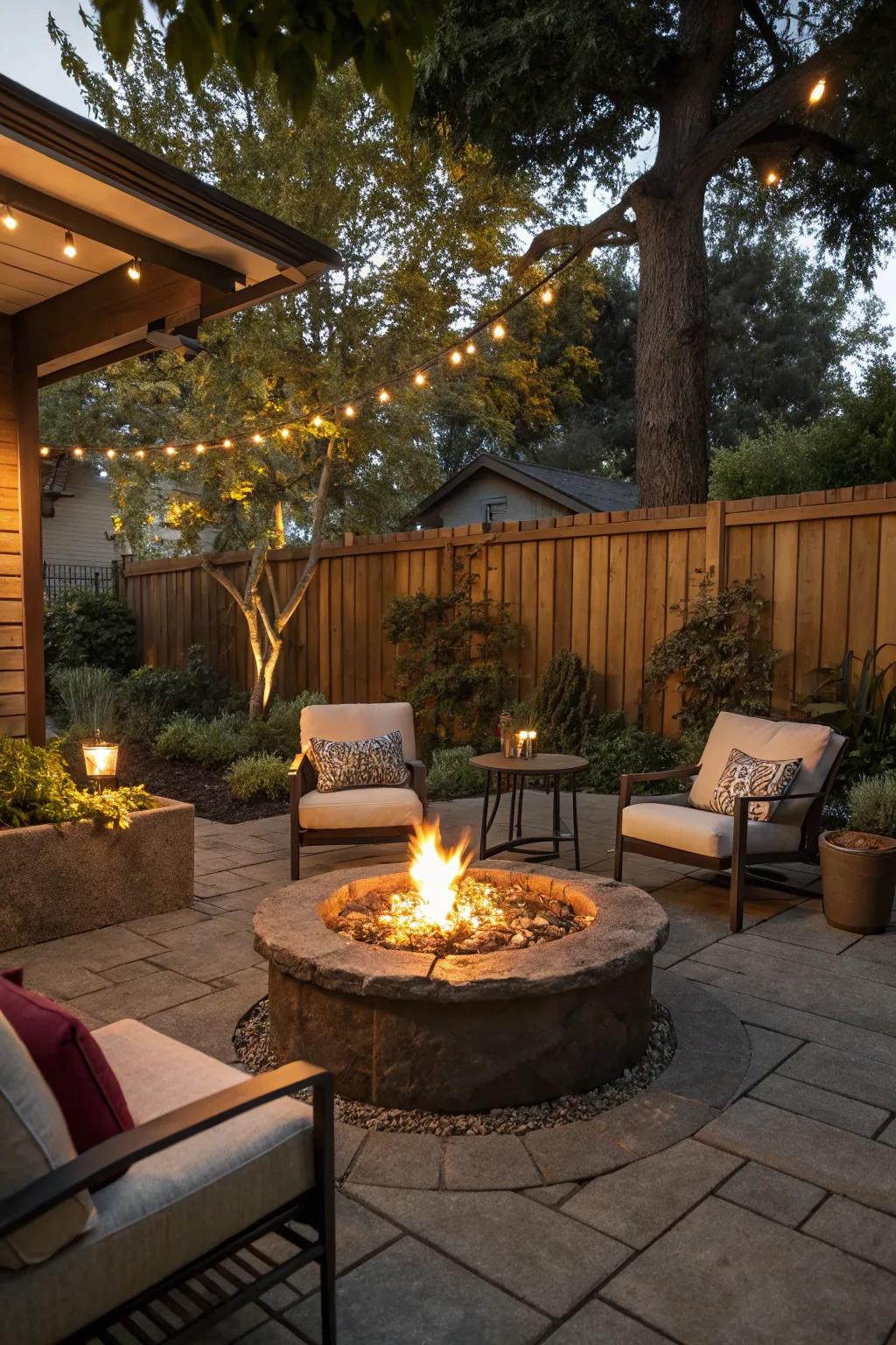 A fire pit is ideal for intimate gatherings.