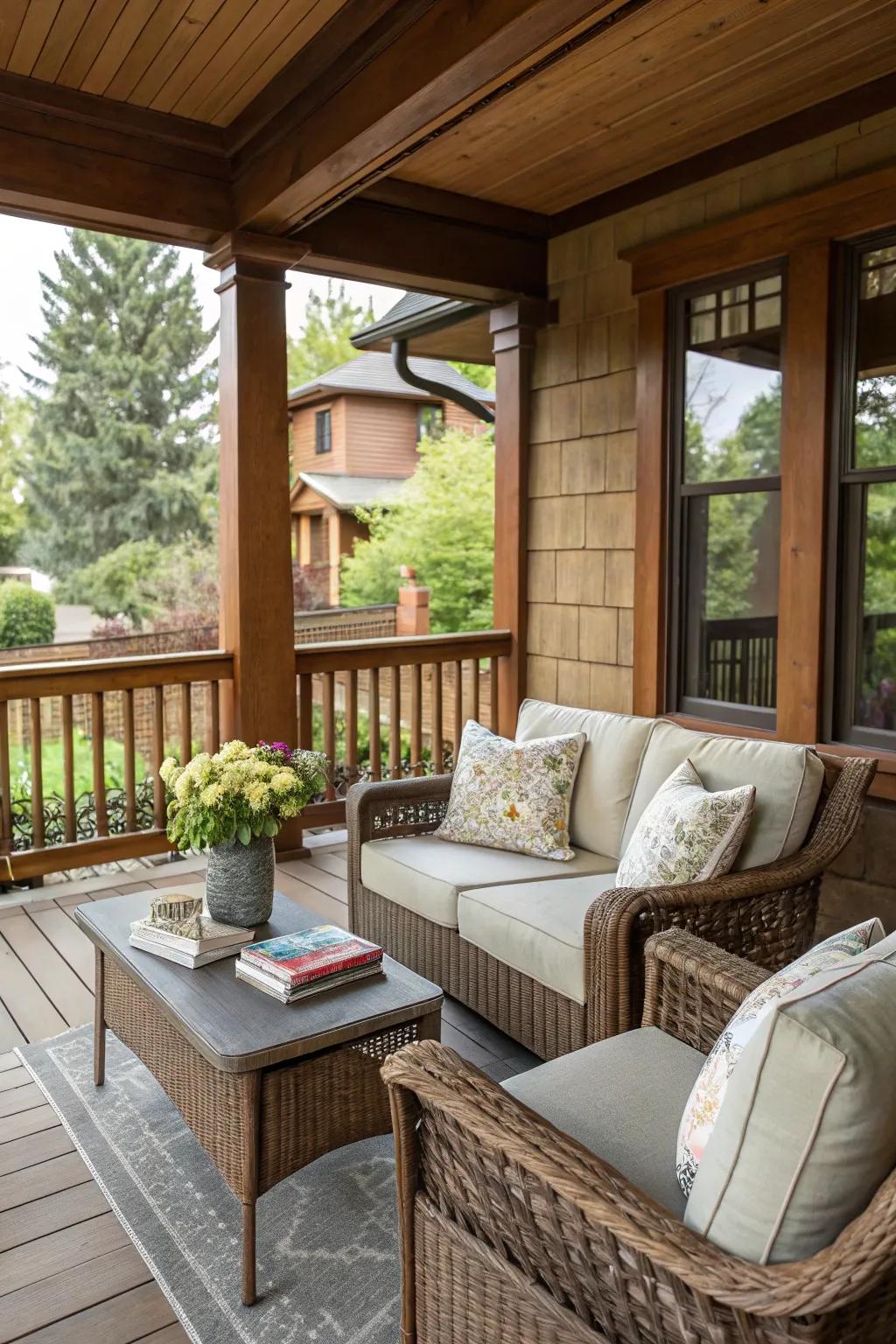 A comfortable seating space is ideal for chats and morning coffee.