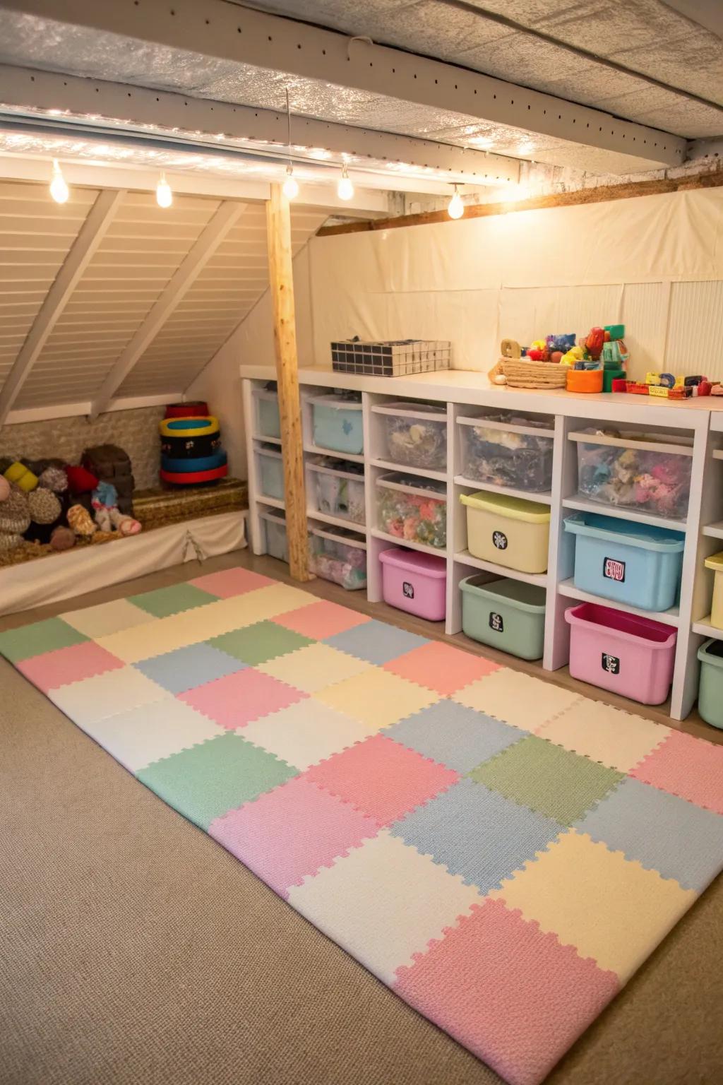Turn part of your underhouse area into a fun play area for the kids.