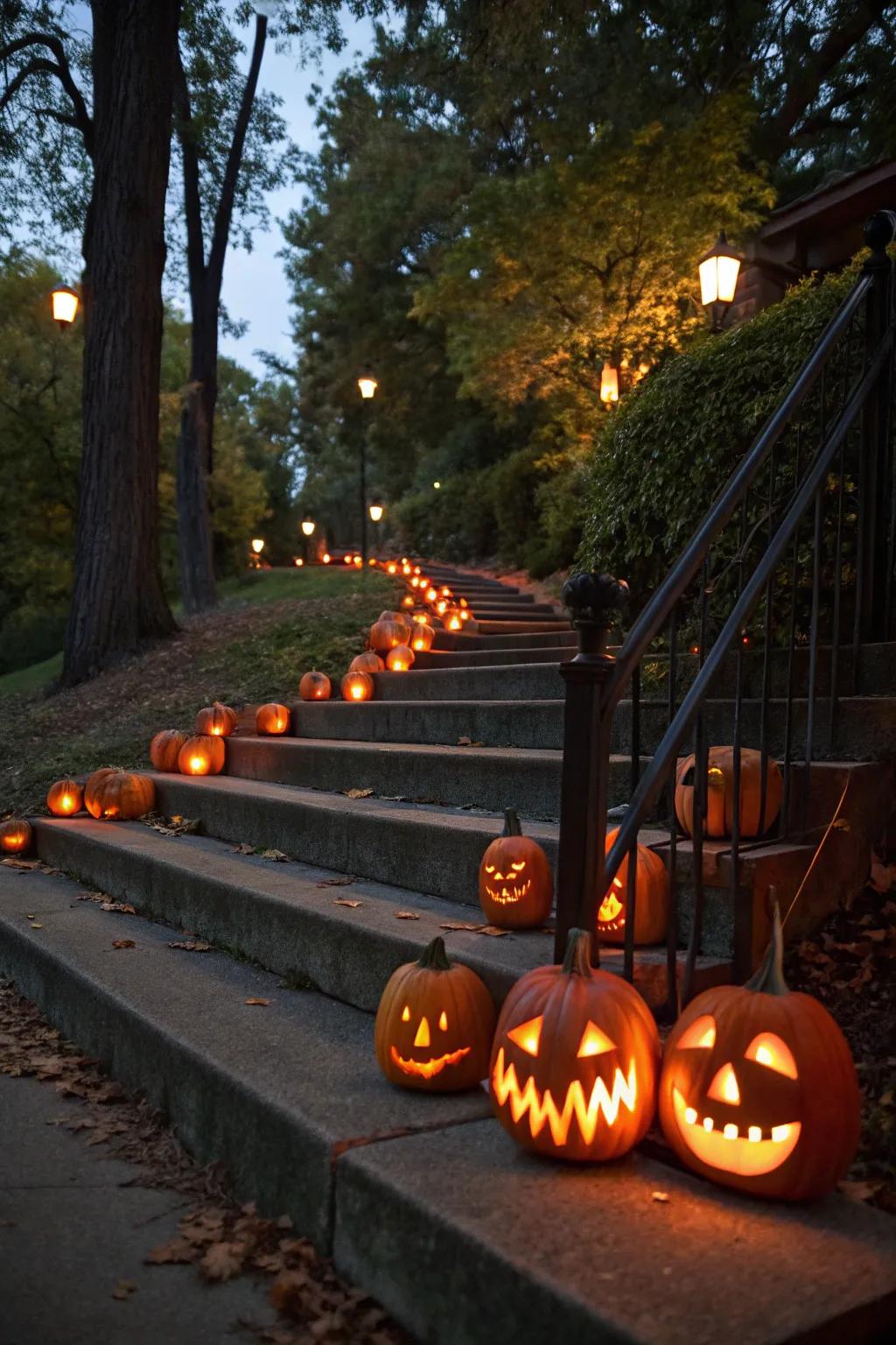 An extravaganza of jack-o'-lanterns guides the way.