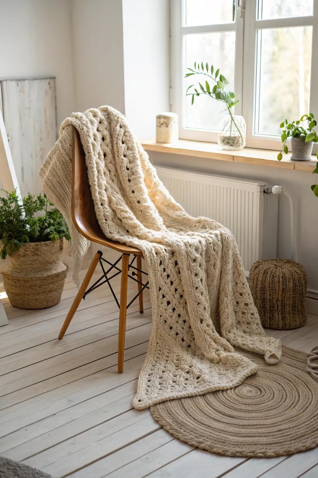 Embrace the warmth of handmade solace with this beginner-suited thick crochet pullover.