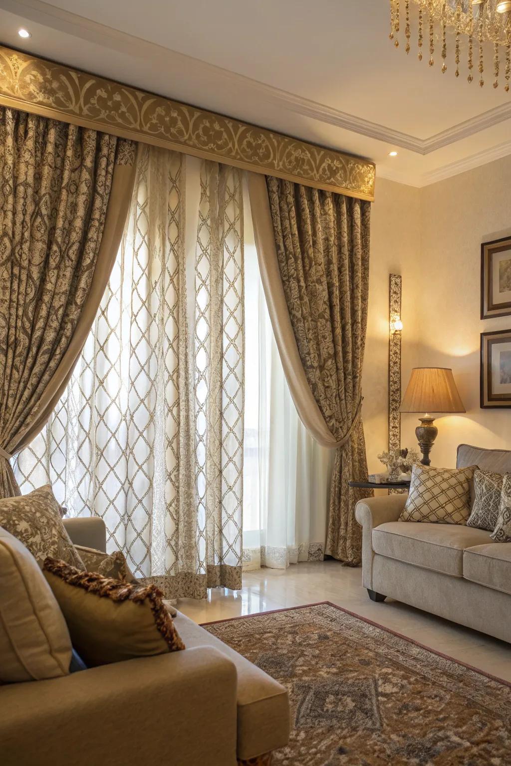 Textured curtains provide a subtle elegance.