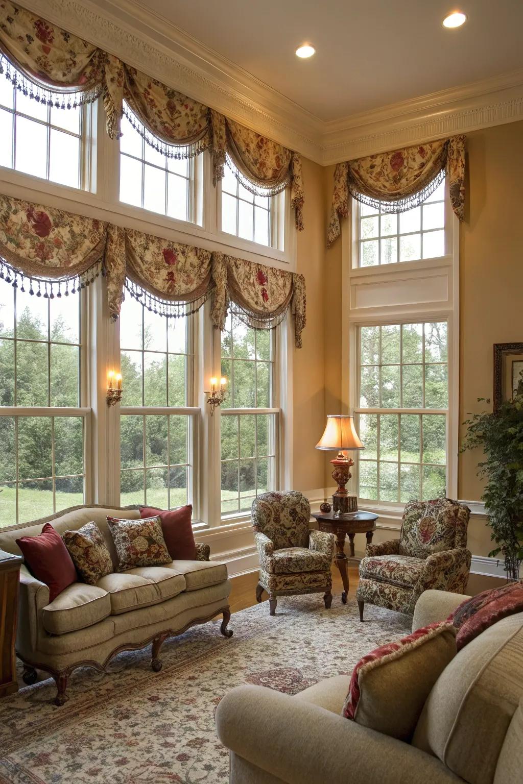 Lambrequins and cornices contribute a decorative and refined accent to window decorations.
