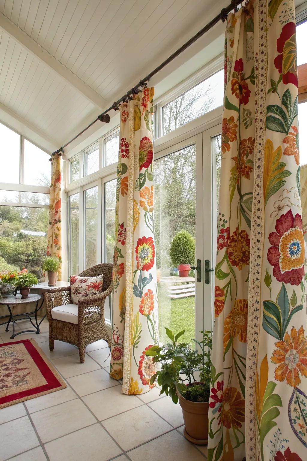 Patterned curtains can infuse your sunroom with a burst of personality.