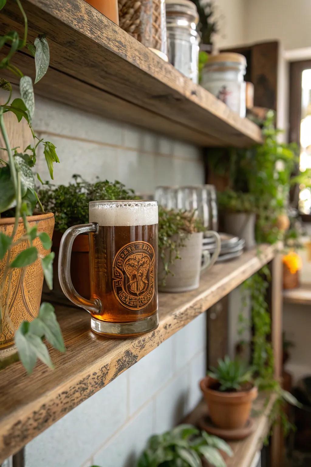 Inscribed emblems personalize your beer mugs in a striking way.