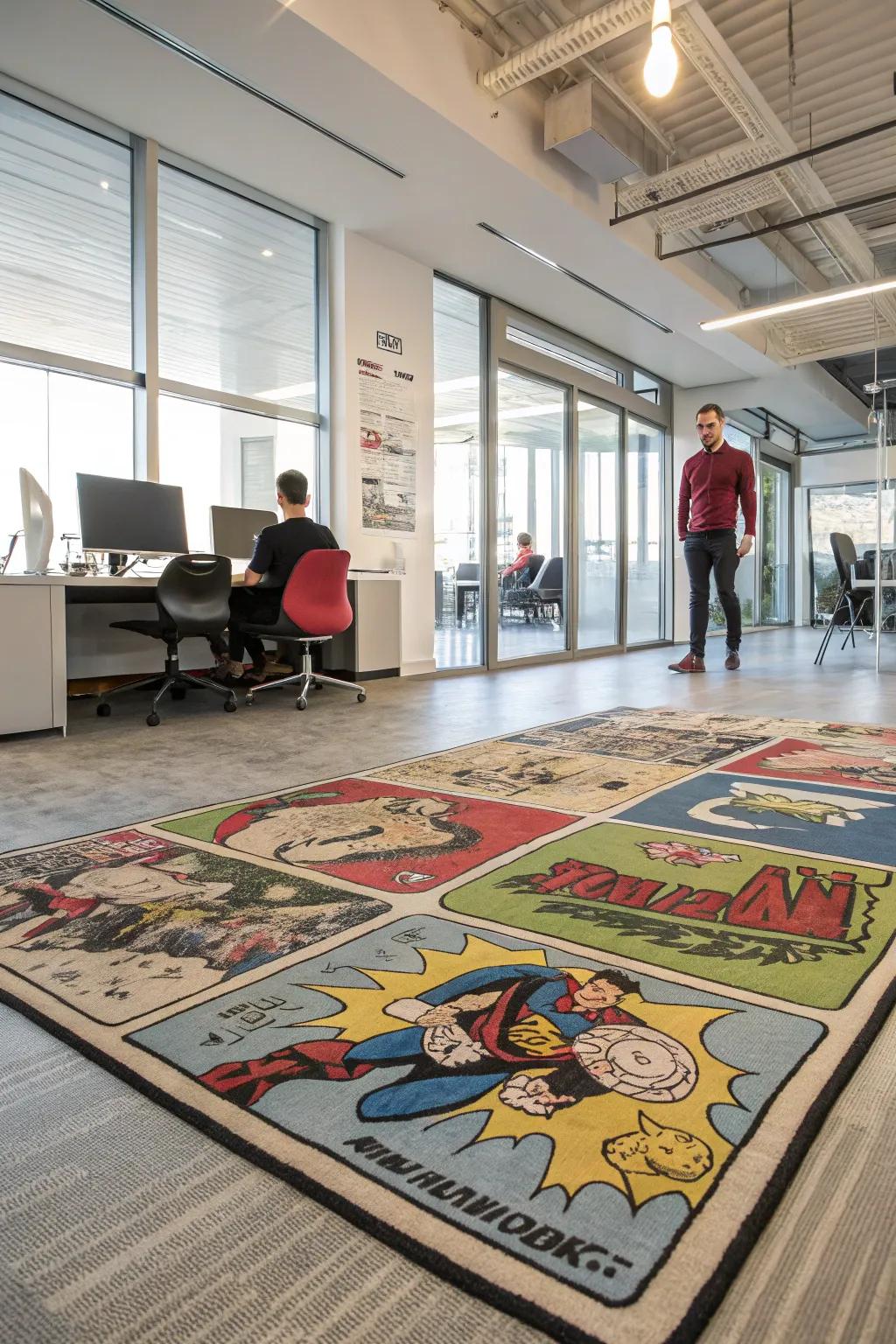 A mainstream culture themed carpet adds character and enjoyment to any area.