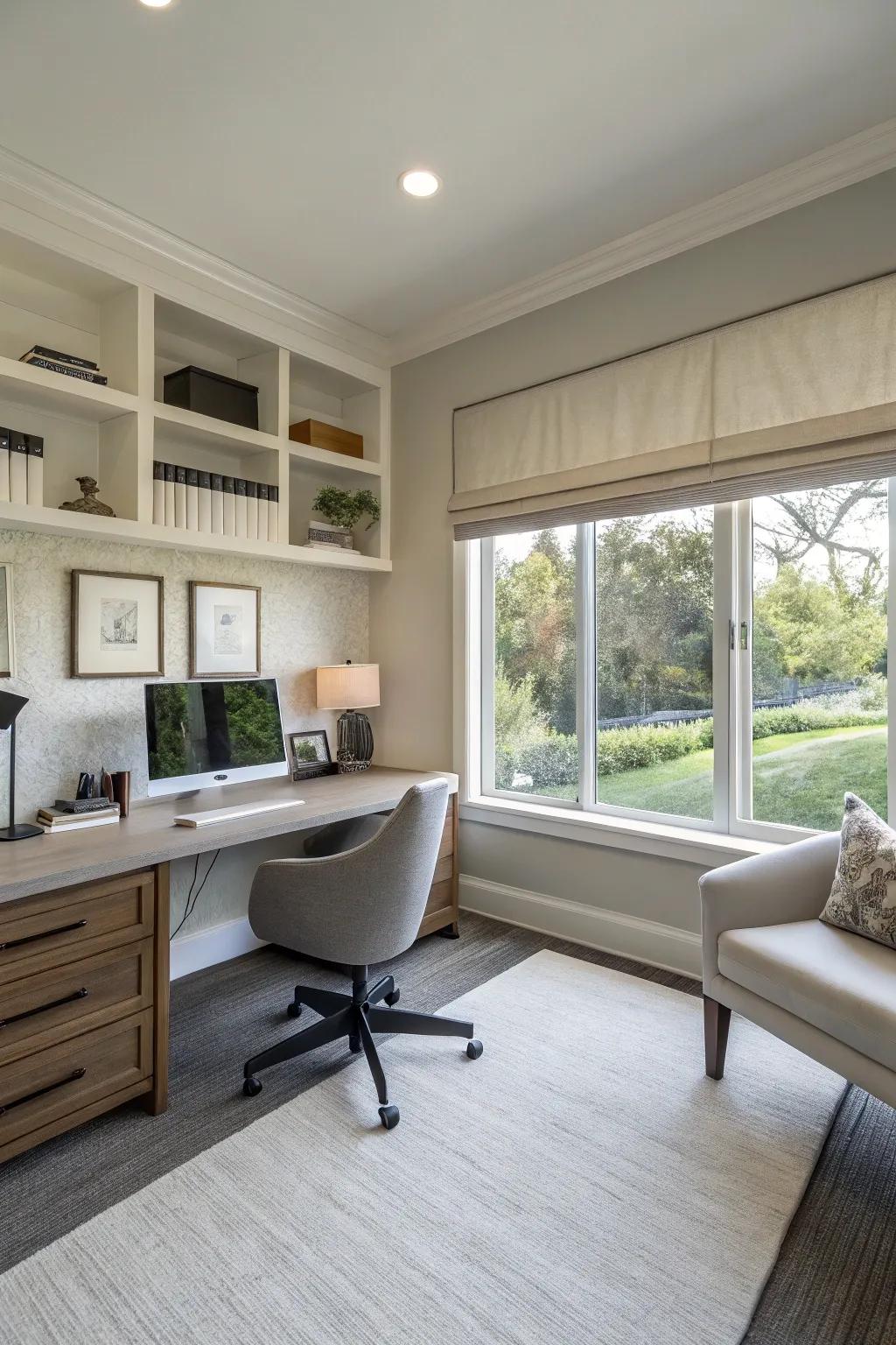 Realize a sleek aesthetic in your home office with even valances.