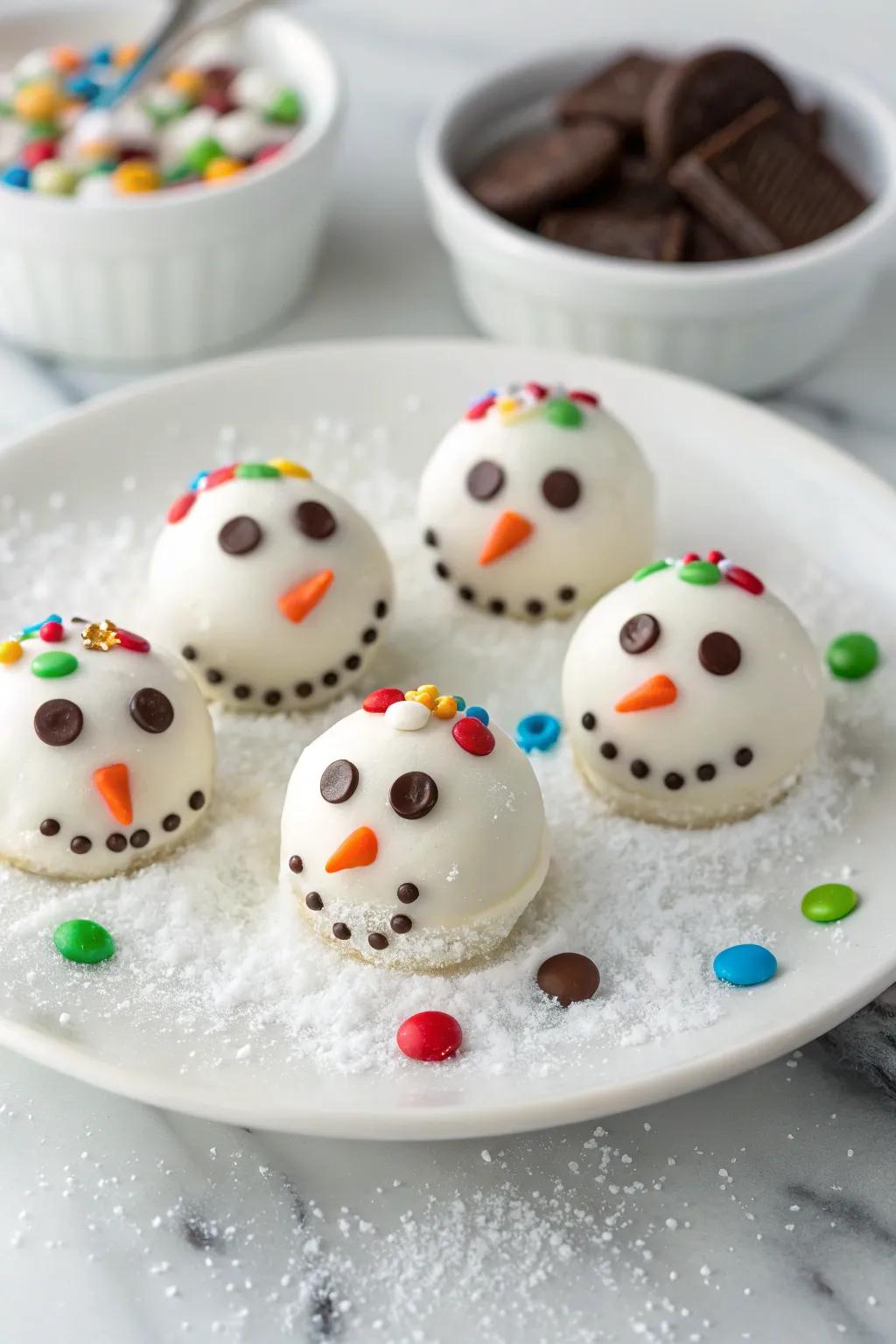 Charming snowy friend cookie balls that are almost too adorable to consume.