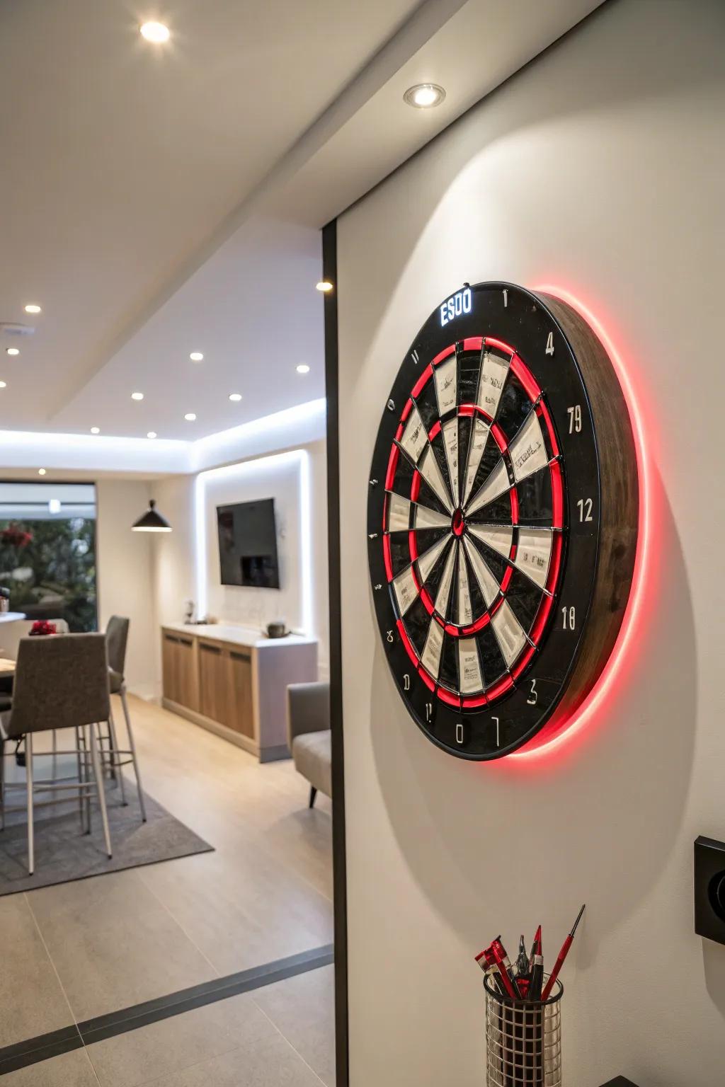 Special lighting that makes your dart board wall stand out.