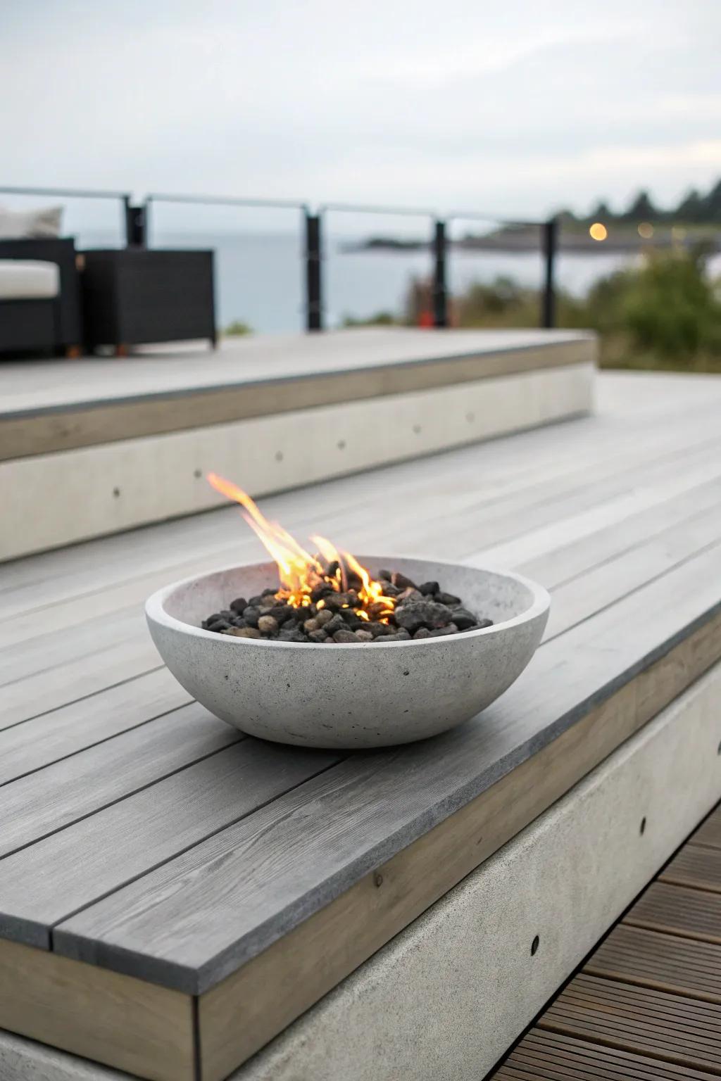 Opt for a simple look with a smooth solid hearth pot on your deck.