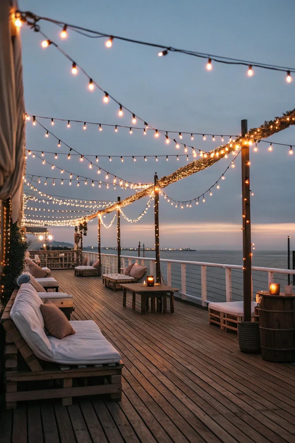 Strand lights weave enchantment into your deck setting, ideal for evenings outside.