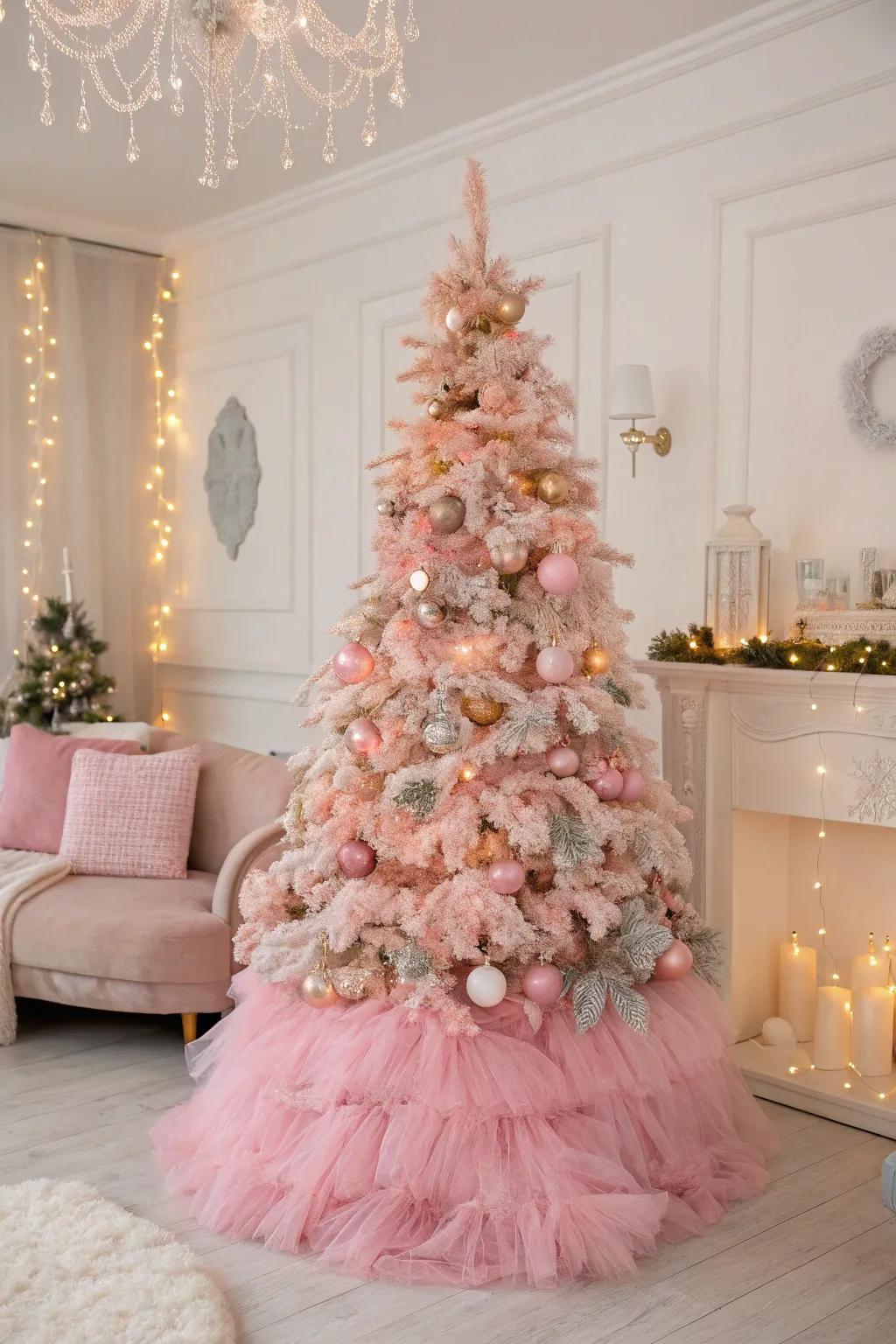 An elegant tree base wrapped with a fluffy tulle skirt.