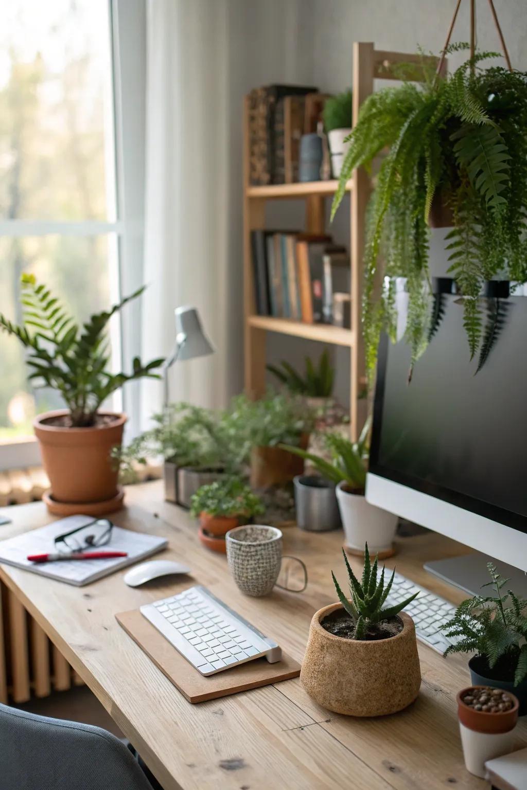 Greenery introduces a revitalizing and vibrant touch to your workspace.