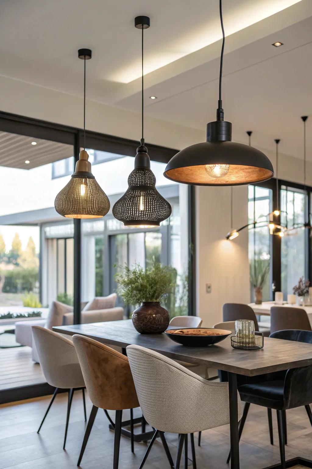 Lighting adapts to both dining and work scenarios.