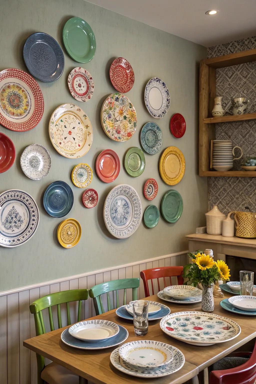 An eclectic assortment of plates provides charm and intrigue.
