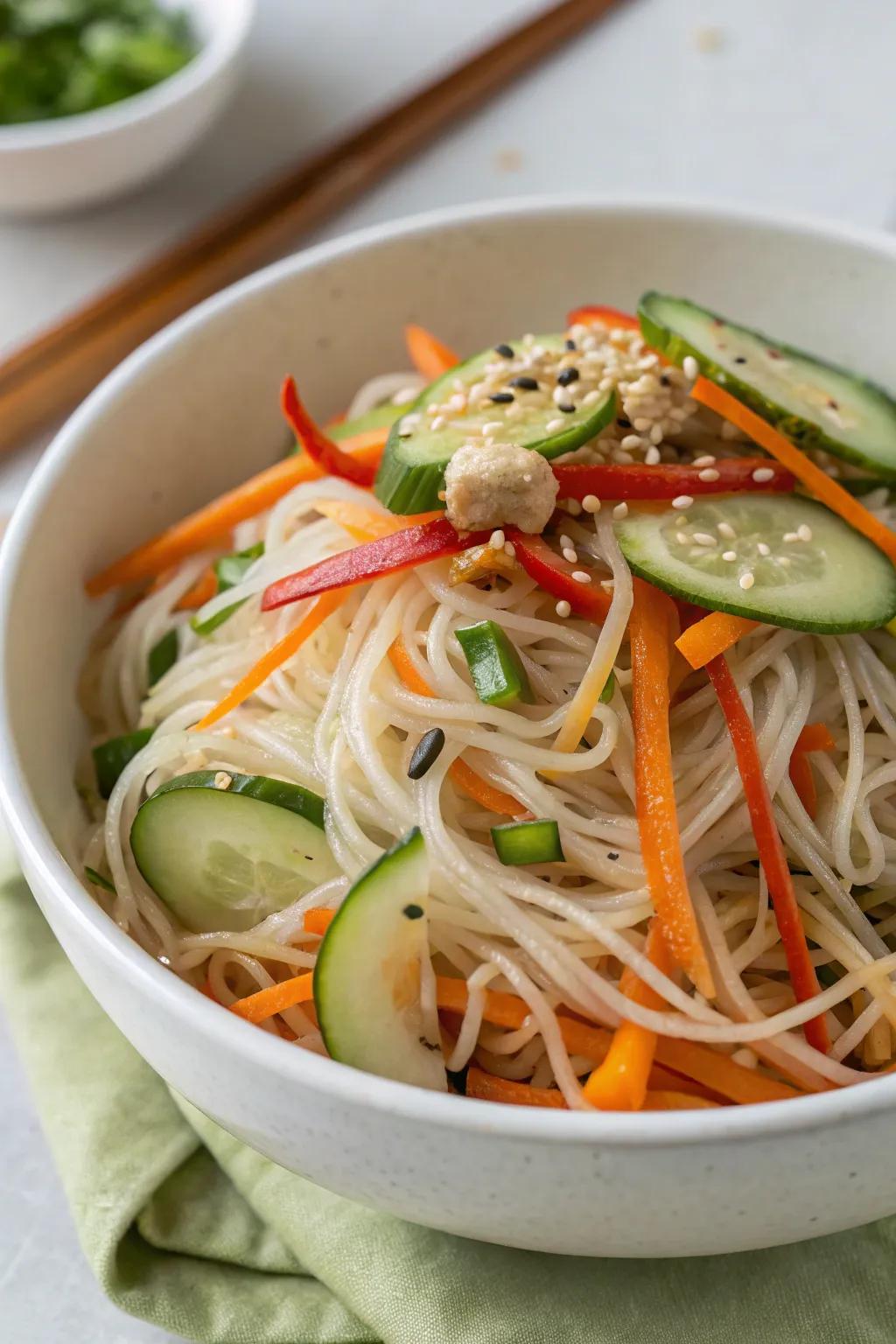 A lively cold noodle salad that adds a touch of Asia to your summer dining.