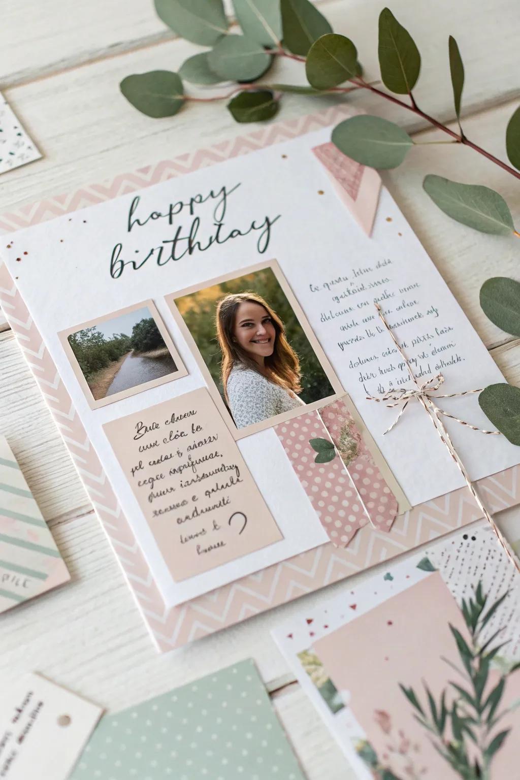 Crafting memories: A simple scrapbook-inspired birthday card offering a personal touch.