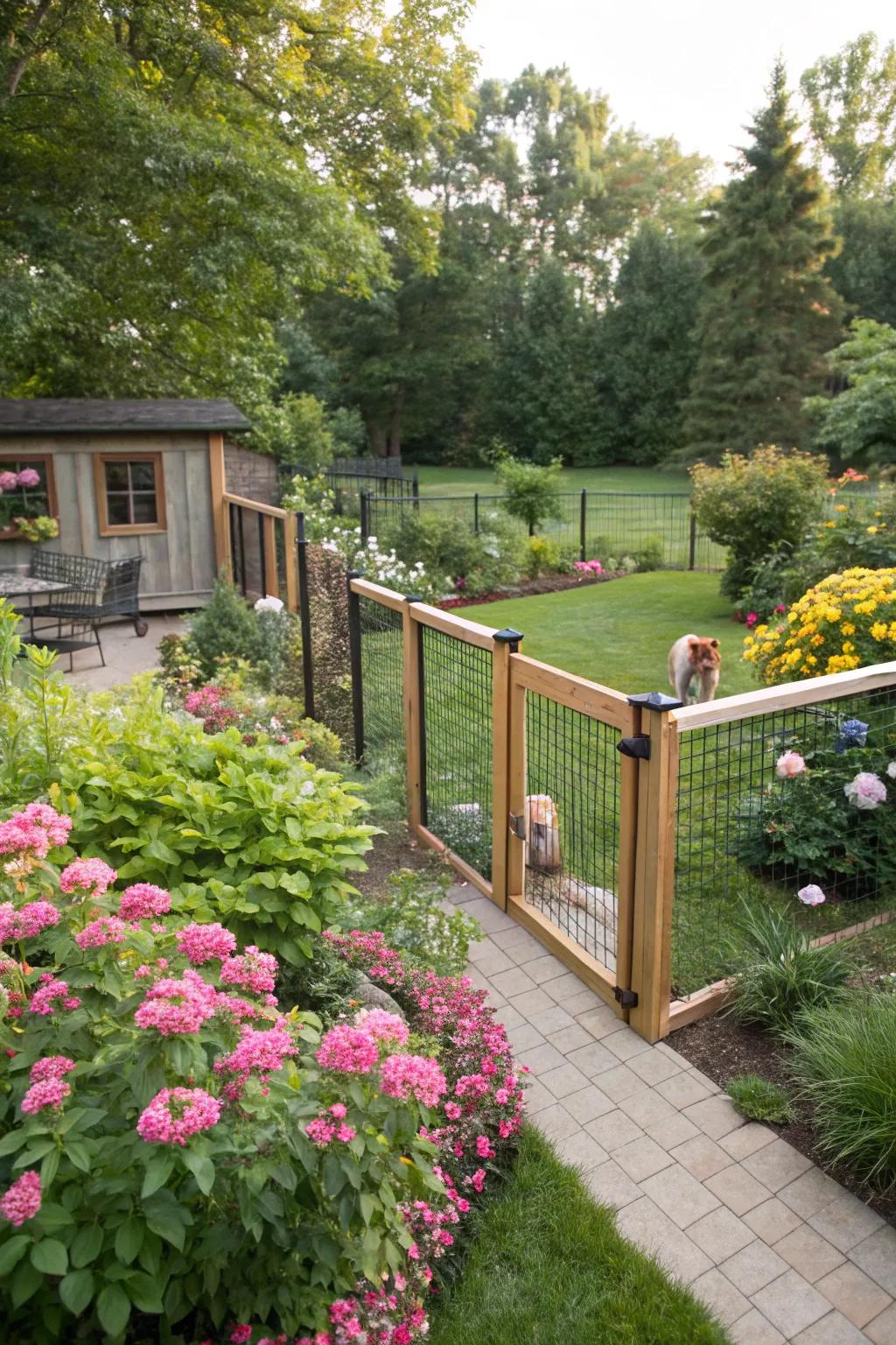 A fence integrated into the garden, blending beautifully with nature.