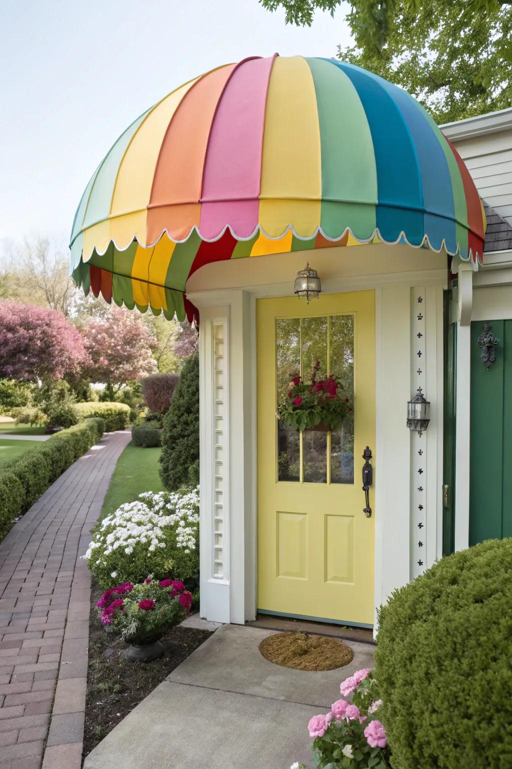 A vibrant textile dome awning, injecting color and character.