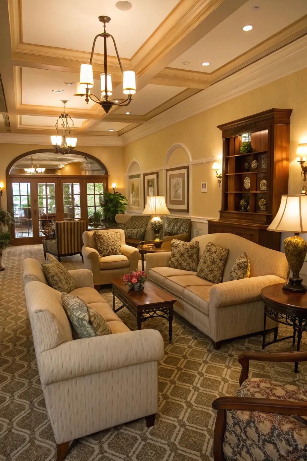 Comfort and chatter go hand in hand with the layout of seating.