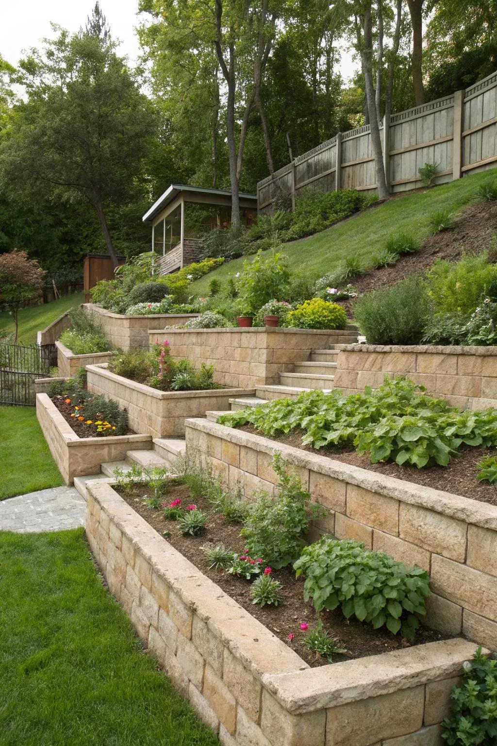 Retaining structures assist in managing slopes while additionally integrating functional flat surfaces.